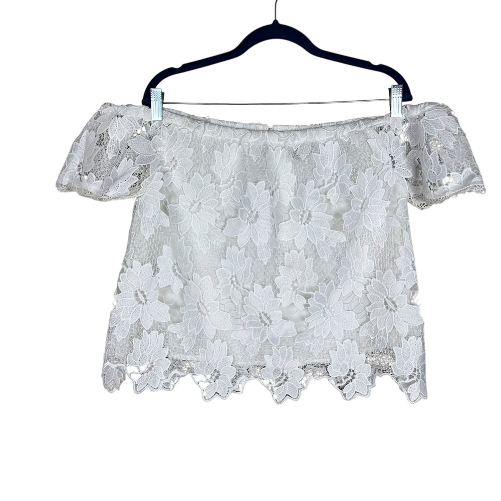 Kendall & Kylie White Floral Lace Off The Shoulder Crop Top Button Back Medium